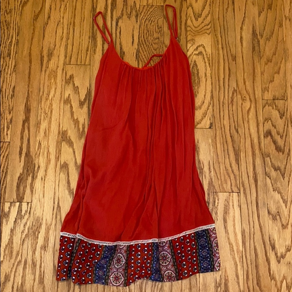 Flowy Red Dress with Patterned Bottom